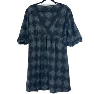 Woman Plaid V Neck Tunic Mini Dress Ice Silk Size 1X